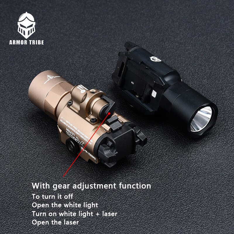 Tactical Surefir X400U X400 Ultra Flashlight dengan Laser Merah/Hijau Testolwadsnhandgun Cahaya Senjata Berburu Pencahayaan Lapangan Luar Ruangan