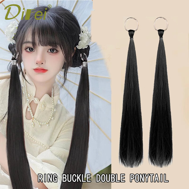 New Chinese Hanging Ring Wig Ponytail Synthetic Wig Can Tie Double Ponytail Gentle Atmosphere Wig Ponytail Braid