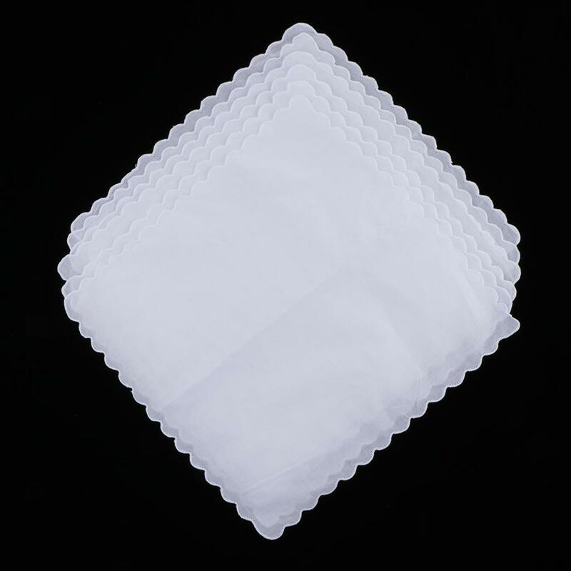 ผ้าเช็ดหน้าผ้าฝ้ายสีขาวล้วนพร้อมผ้าเช็ดหน้า6X สี่เหลี่ยมขอบเป็นลอนแบบทำมือ