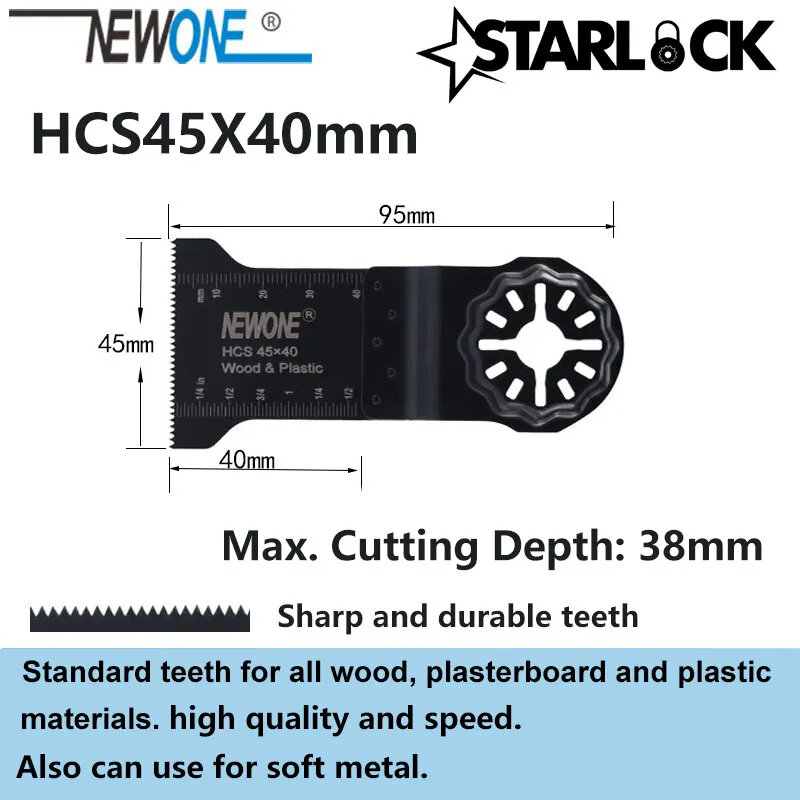NEWONE pisau gergaji listrik, cocok untuk Starlock HCS45 * 40mm pisau gergaji alat osilasi daya untuk memotong kayu/plastik HCS 45mm Starlock pisau