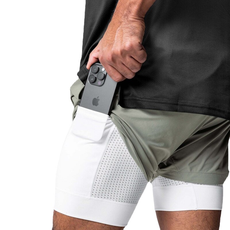 Pantalones cortos deportivos de nailon para hombre, Shorts de entrenamiento muscular, elásticos, secado rápido, doble capa, americanos