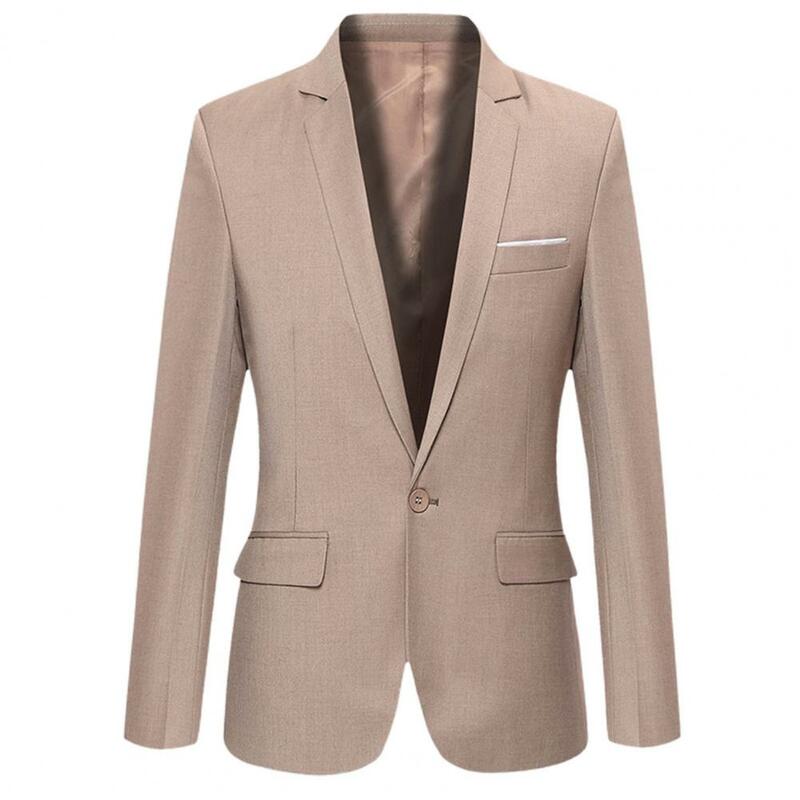 Homens fino ajuste escritório blazer aba bolsos manga longa cor sólida único botão lapela masculino terno jaqueta vestido de casamento casaco masculino clo