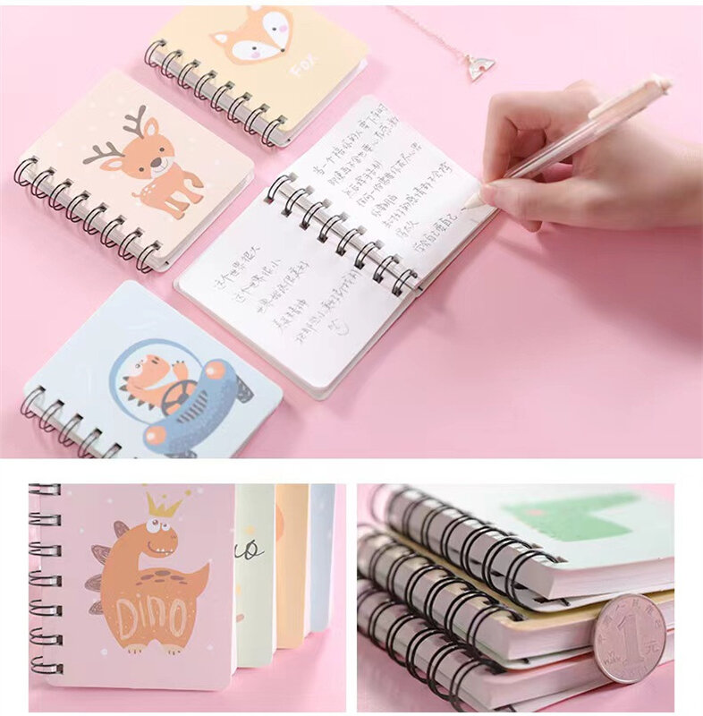 Ring Binder Spiral Notebook A7 Lucu Hewan Menulis Bantalan Mini Saku Buku untuk Menggambar Peralatan Sekolah Alat Tulis Korea
