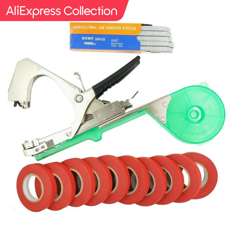 AliExpress Collection Tying Machine Plant Garden Plant Tapetool Tapener +10 Rolls Tape Set for Vegetable Grape Tomato Cucumber