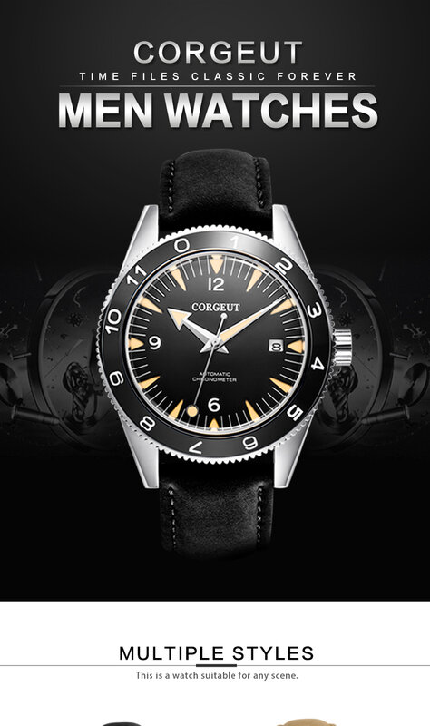 CORGEUT New 41mm Men Business Luxury Watch NH35 Automatic Mechanical Sapphire Glass Mens Glow Watches Waterproof Cowhide Reloj