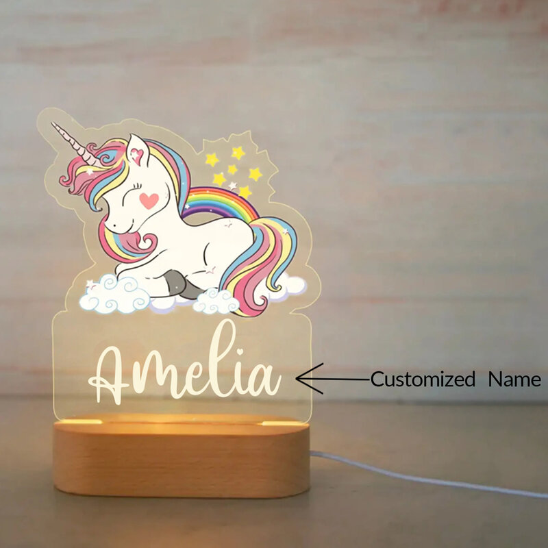 Personalizzato bambini luce notturna animale nome personalizzato lampada acrilica per bambini camera da letto decorazione della casa neonato regalo di compleanno