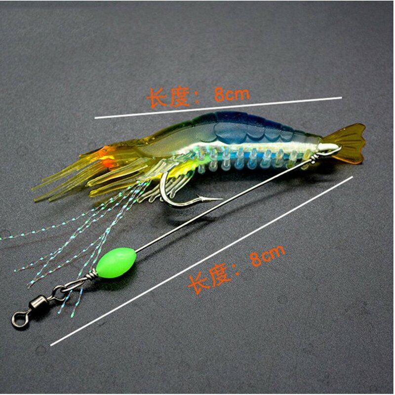5g Fish Baits With Bead Simulated luminous shrimp soft bait with hook Fishing Lures Artificial Universal Fishing Accessories 8cm