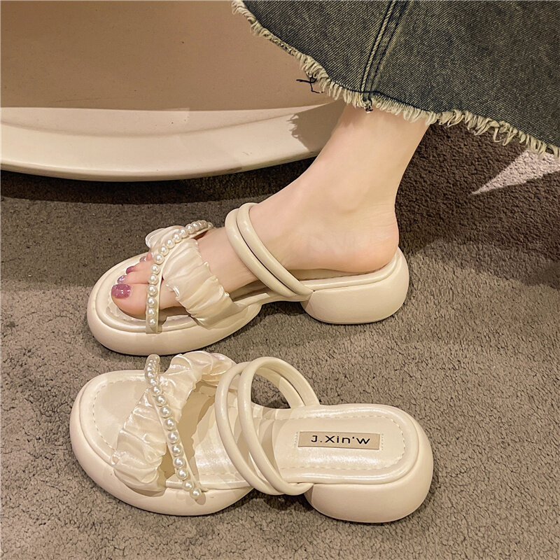 Женские босоножки в французском стиле DOGHC, летняя одежда, новая модная универсальная обувь на массивном каблуке, дизайнерский нишевый высокий каблук в сказочном стиле, 2024