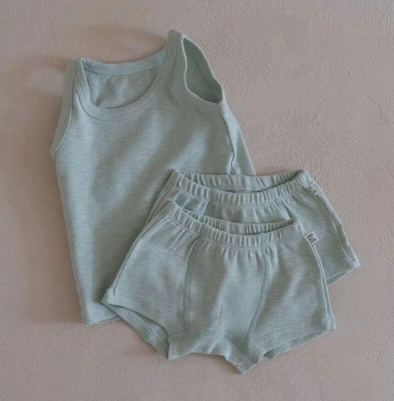 Setelan pakaian tanpa lengan bayi baru musim panas 2024 rompi anak perempuan anak laki-laki bayi + celana pendek setelan 2 potong pakaian serbaguna Solid balita katun