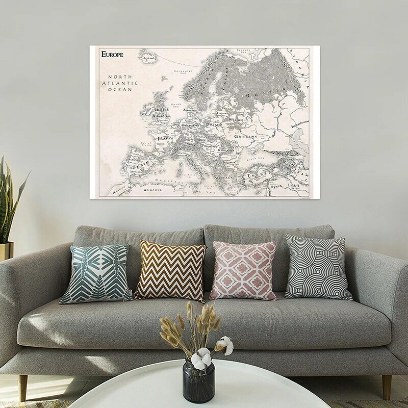 Mapa europeu do vintage 120*80cm não-tecido cartaz da arte da tela sem moldura imprime escritório casa decoração sala de aula material escolar