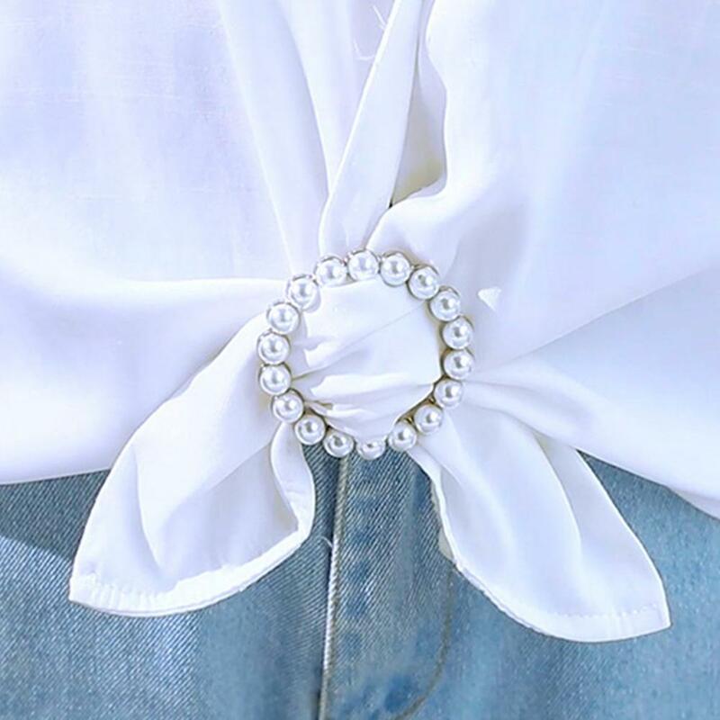 T-Shirt Clips Clothes Corner Knotted Button Fashion Alloy Pearl Rhinestone Circle Clip Round Shirt Scarf Scarves Fastener