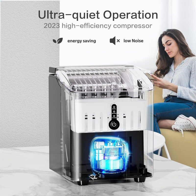 Compact Portable Self-Cleaning Ice Maker Top, Prepares 9 Cubes in 8 Minutes, with Ice Scoop/Ice Basket