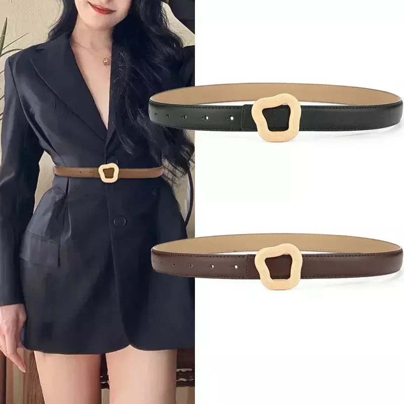 2024 neue koreanische Version minimalisti scher Gürtel Damen Ledergürtel mit Rindsleder passenden Pullover Wind breaker dekorativen Gürtel