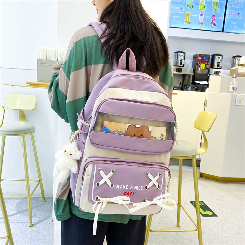 Mochila escolar estilo coreano para meninas, bolsas de viagem de nylon fofas para mulheres, mochila kawaii, mochila moda