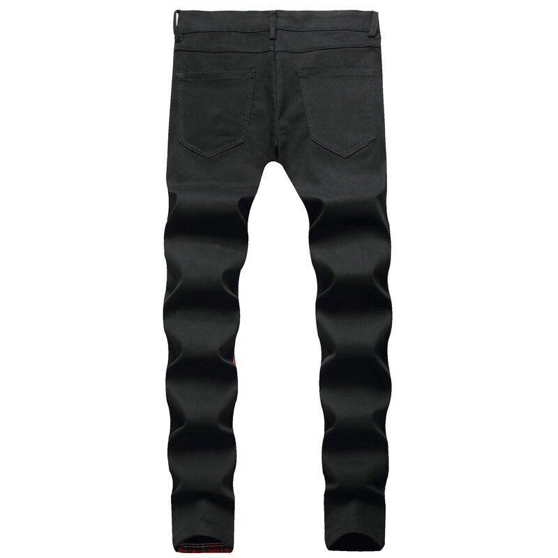 2024 autunno nuovi pantaloni patch rotti da uomo colore panno alternativo splicing uomo slim jeans gamba dritta piccola