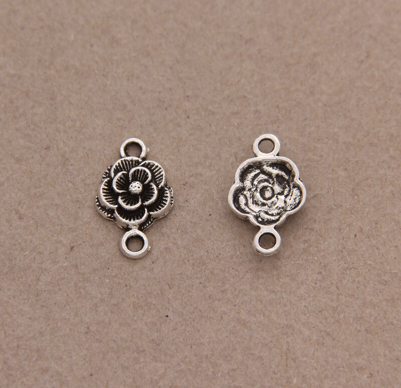 12pcs Tibetan Silver Flower Zinc Alloy Connector DIY Handmade Necklace Bracelet Accessories 12x20mm