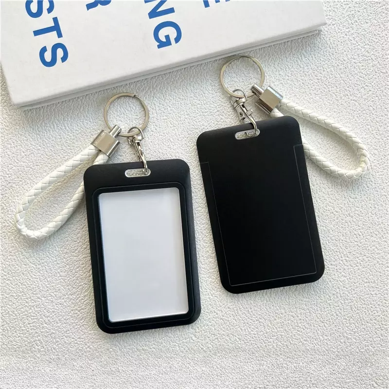1Pc Solid Color Student Bus ID Card Protective Cover Keyring School Access Door Card Credit Card Holder Bag Set Key Chain