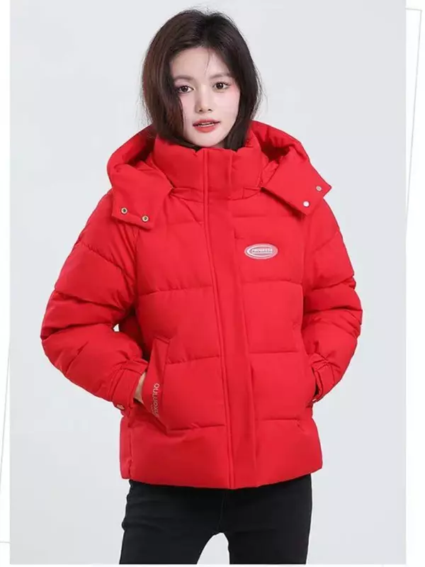 Jaket Hoodie Wanita Korea, jaket wanita Korea tebal hangat, katun, jaket Puffer, lengan panjang, mantel Parka musim dingin, kantong, Solid Ukuran Plus, mantel longgar