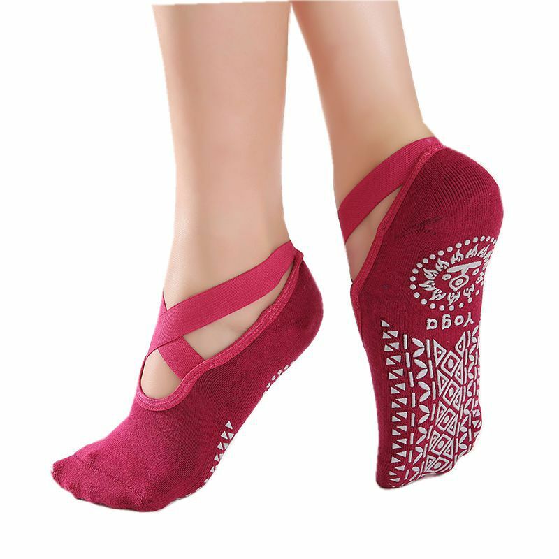 Bandage Yoga Pilates Socks for Women Ballet Dance Cotton Socks Anti-slip Woman Sport Sock Gym Workout Slipper Running Grip Sock