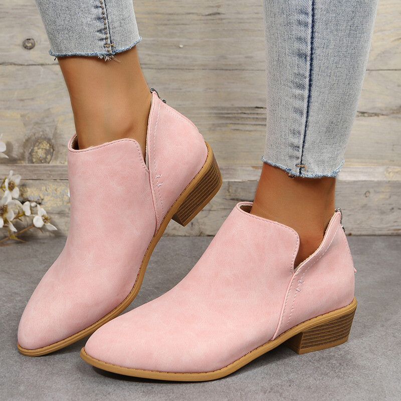 Shoes for Women Round Toe Women Ankle Boots Autumn Vintage Leather Boot Fashion Short Boots Luxurious Single Boot High Heels