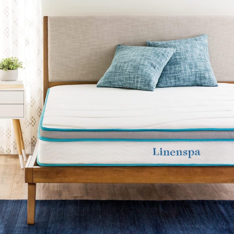 Linenspa 8 Cal z pianki Memory i sprężynowy materac hybrydowy-średnio jędrne odczucie-łóżko w pudełku-wysokiej jakości komfort i adaptacja