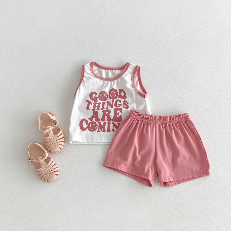 Summer New Children Sleeveless Clothes Set Baby Boy Girl Letter Print Cotton Vest + Shorts 2pcs Suit Kids Versatile Outfits