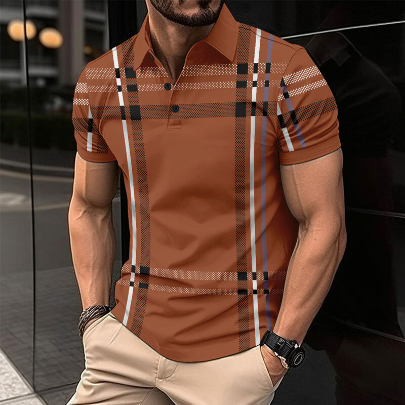 남성용 통기성 반팔 스트라이프 폴로 셔츠, 단추 다운 탑 의류, 2024 신상 패션