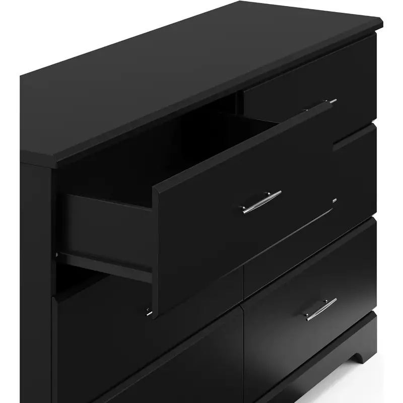 6 Drawer Double wooden Dresser (Black),  Kids Dresser, Chest of Drawers 16.73"D x 53.35"W x 33.43"H Children Furniture