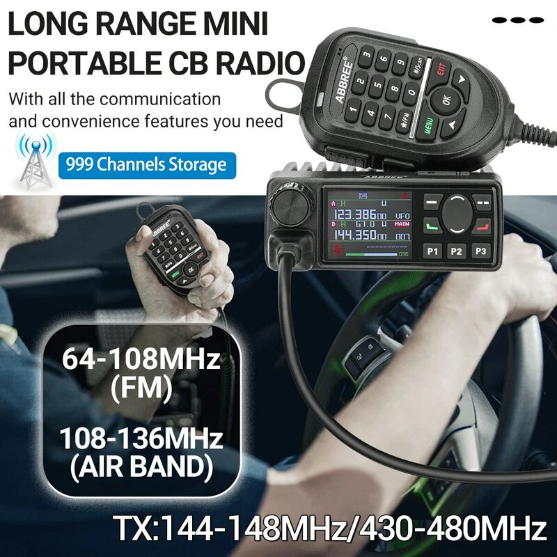 ABBREE Φ 25W Mobie Radio Air Band 108-520 МГц полный диапазон 999 каналов Любительская GPS радиостанция с микрофоном