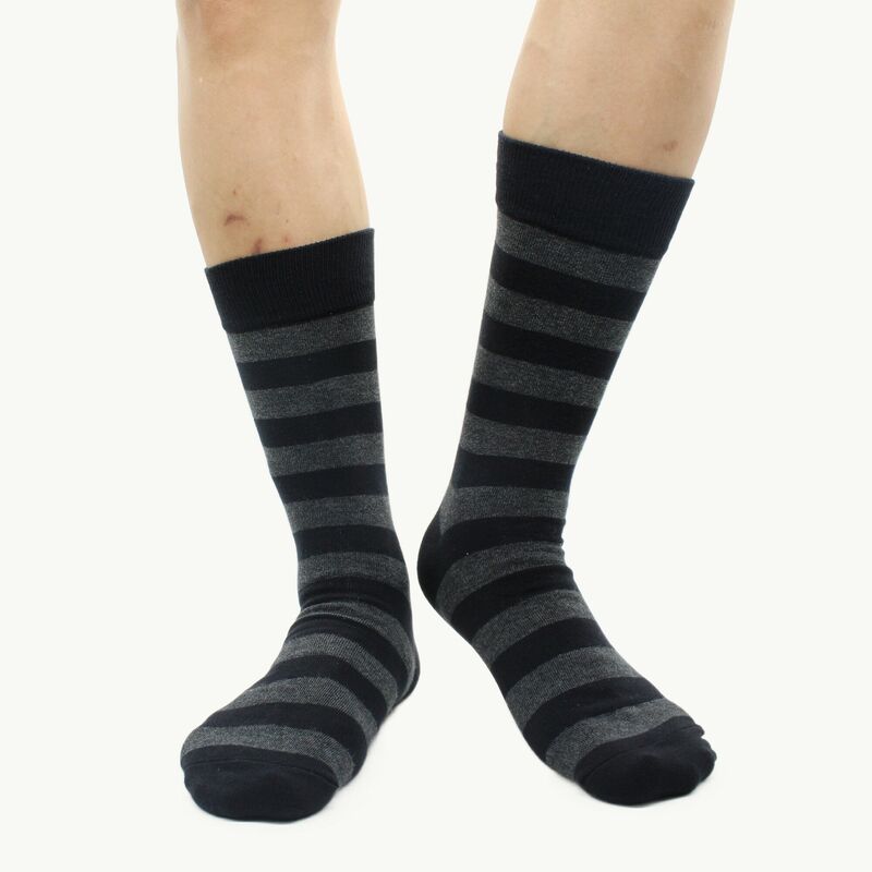 5 paia moda uomo d'affari vestito calza traspirante morbido calzini alti di alta qualità nero grigio striscia calzini di puro cotone da uomo