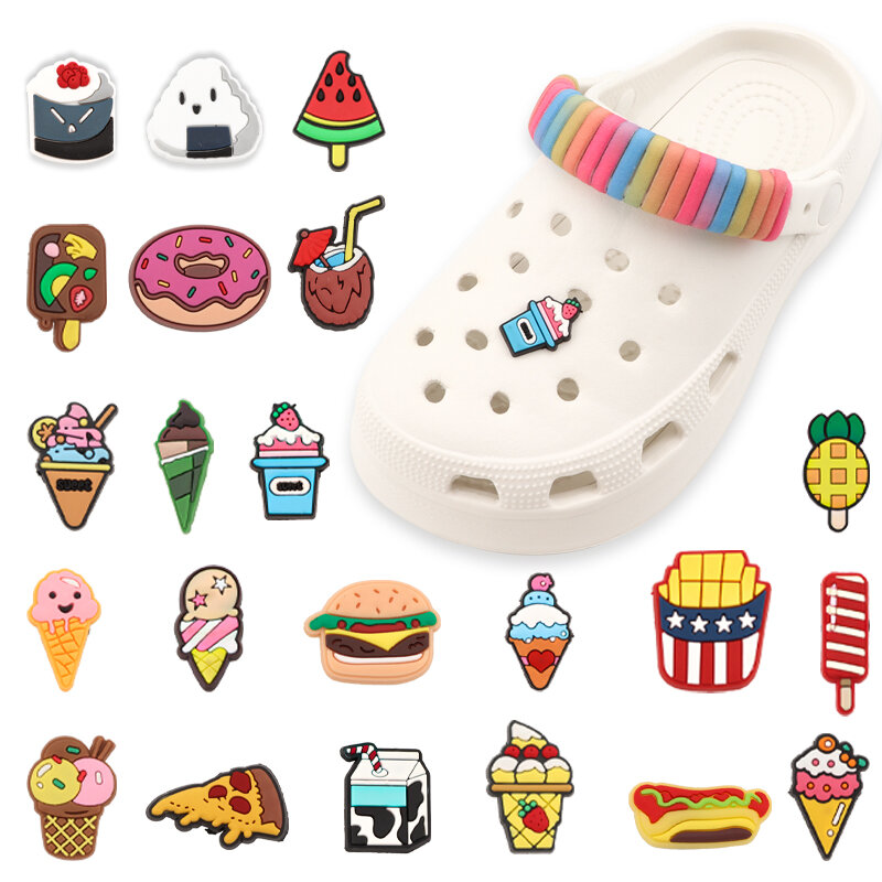 1Pcs Cute Food Shoes Charms PVC Shoes Decoration Sweet Ice Cream Accessories In Bulk For Girls Women Hole Shoes Sandals Slipper