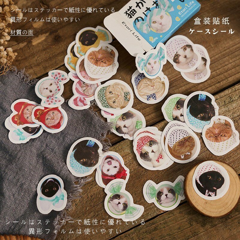 40 Pcs Small Size Cat Theme Stickers Decoration Cute Kitty Stickers Self-Adhesive Scrapbooking Stickers For Planners Diary 