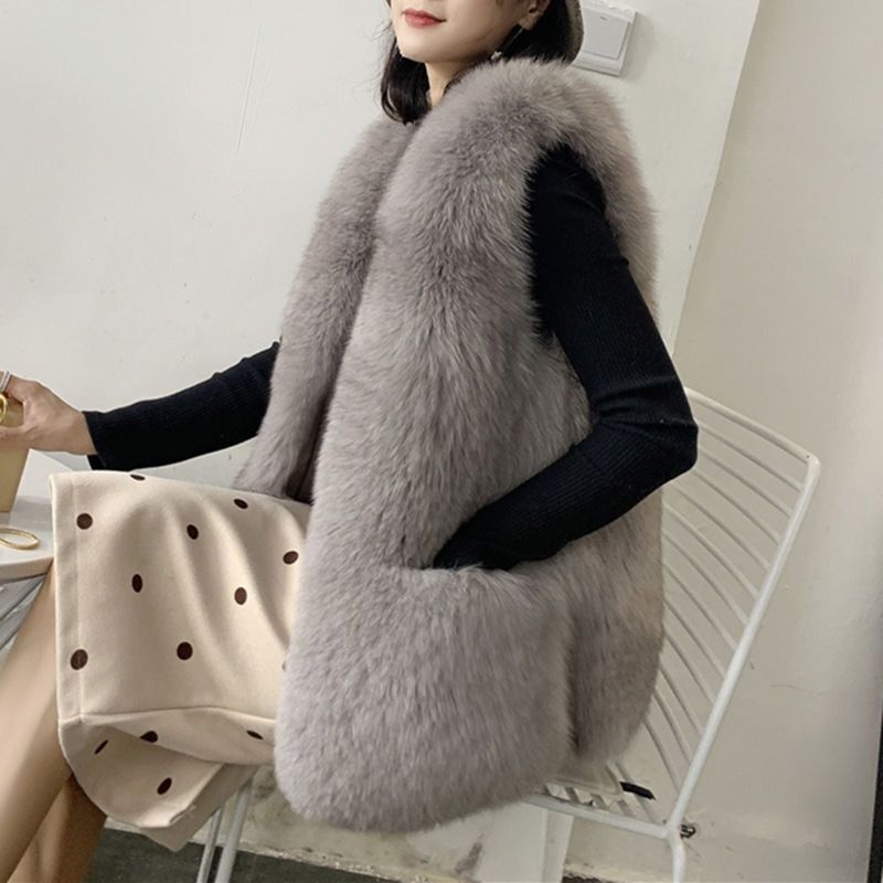 Chaleco corto de piel de zorro sintética para mujer, abrigo blanco de lujo, novedad de otoño e invierno, QY247, 2024