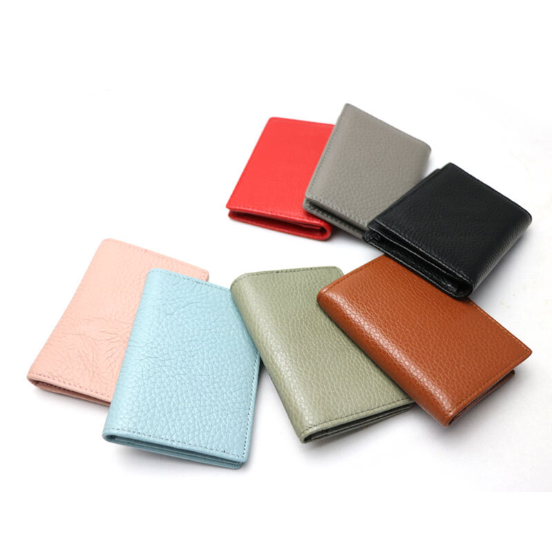 Customized Men Cow Genuine Leather Business Card Holder Women Bifold Leather Credit Card Case Coin Purse