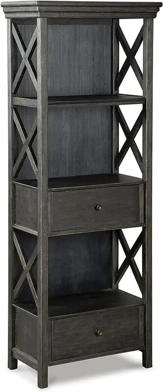 Tyler Creek Farmhouse Display Cabinet, Estante com gavetas, muito preto, 75 polegadas