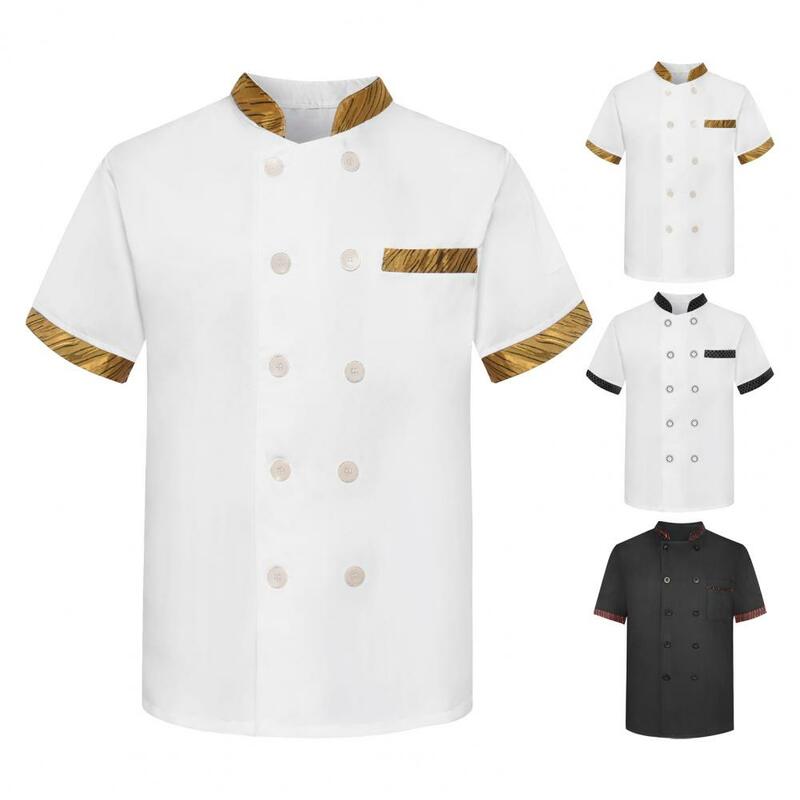 Veste de chef lavable et respirante, uniforme de chef résistant aux taches pour la cuisine, le personnel de restaurant, double boutonnage, manches courtes pour les cuisiniers