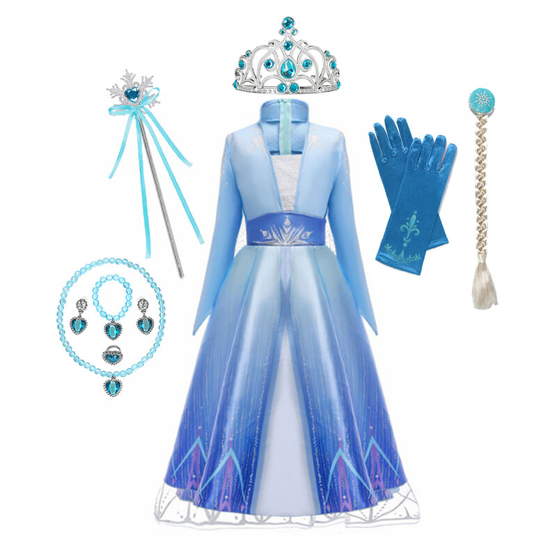 Frozen-vestido de princesa de la coronación de Anna y Elsa para niñas, disfraz de reina de la nieve, ropa de fiesta de cumpleaños, Cosplay, 1 y 2