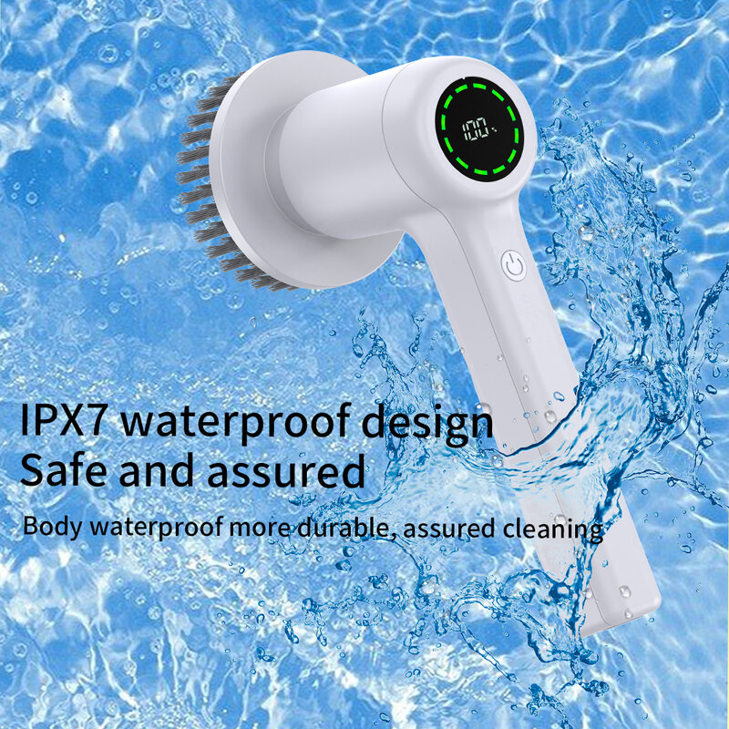 فرشاة كهربائية منظف ، IPX7 مقاوم للماء ، تحمل طويل للغاية ، سرعة قابلة للتعديل ، عزم دوران عالي السرعة ، 5 في 1
