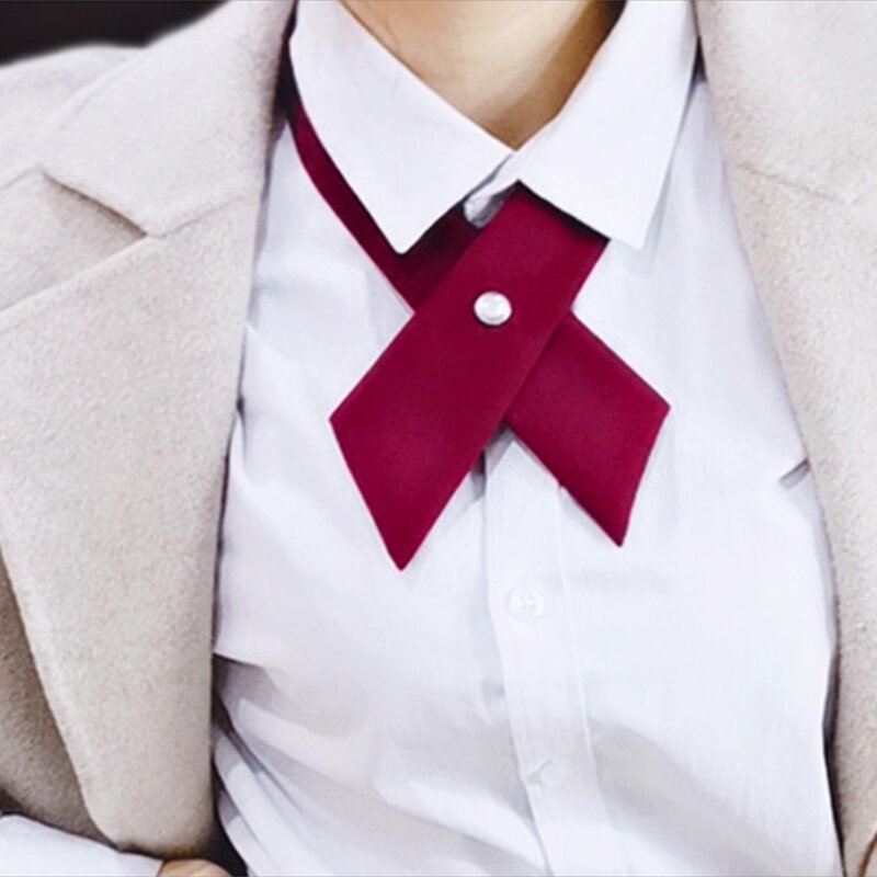 Nœud papillon croisé pour femmes et filles, uniforme d'écolière de Style japonais, couleur unie, nœud papillon réglable, 652F