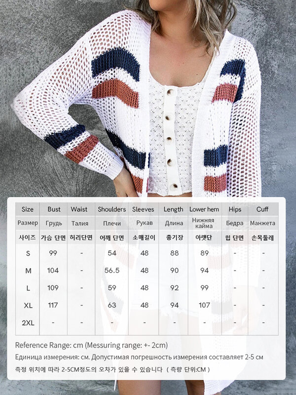 CMAZ jaket Sweater wanita Korea leher V, kardigan longgar kasual bergaris, jaket Sweater Midi Hollow Out baru musim semi musim gugur LC271314
