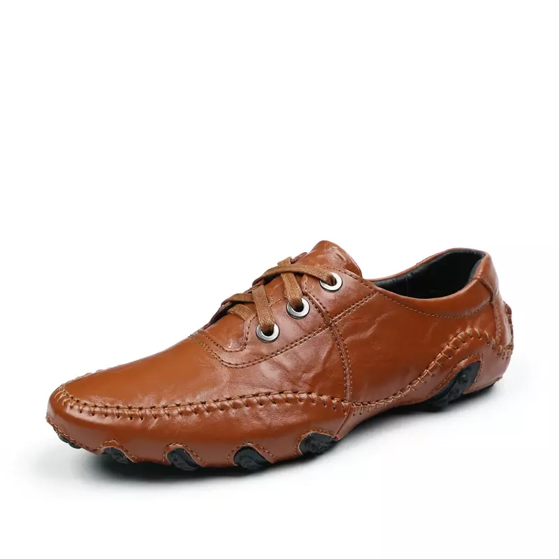 Sapatos de golfe de couro profissional para homens, tênis planos ao ar livre, tênis de caminhada marrom e preto, moda