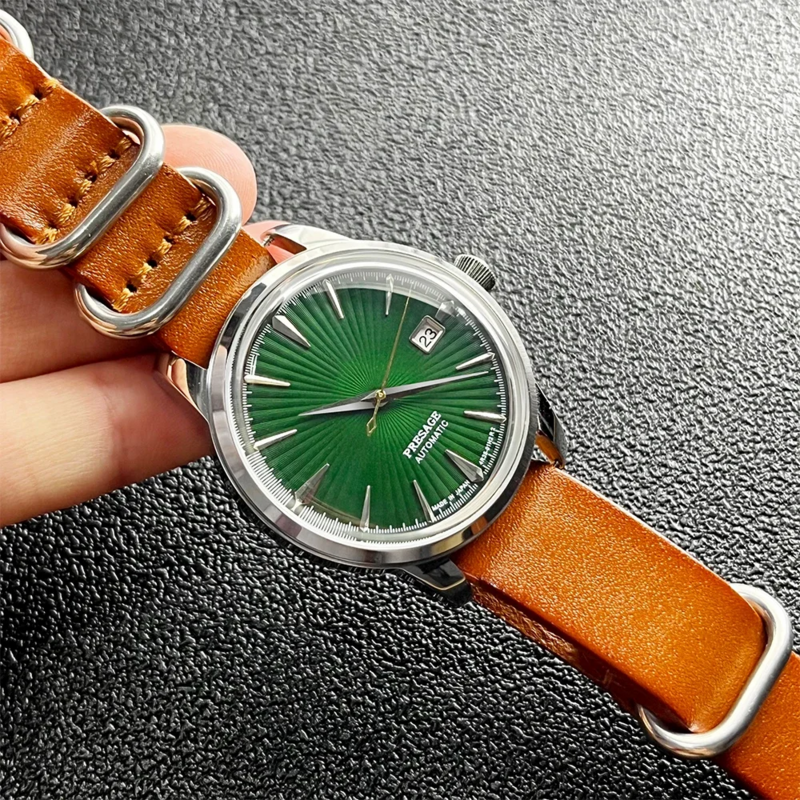 Мужские часы клубной серии с логотипом S 40,5 мм NH35 с автоматическим движением, сапфировым стеклом и кожаным ремешком, часы на заказ
