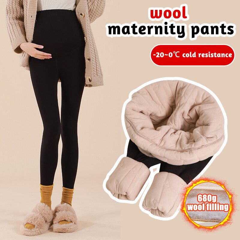 Winter Fleece Thickened Warm Plus Velvet Cotton Maternity Legging Fleece Belly Pants Clothes for Pregnant Women Casual Pregnancy