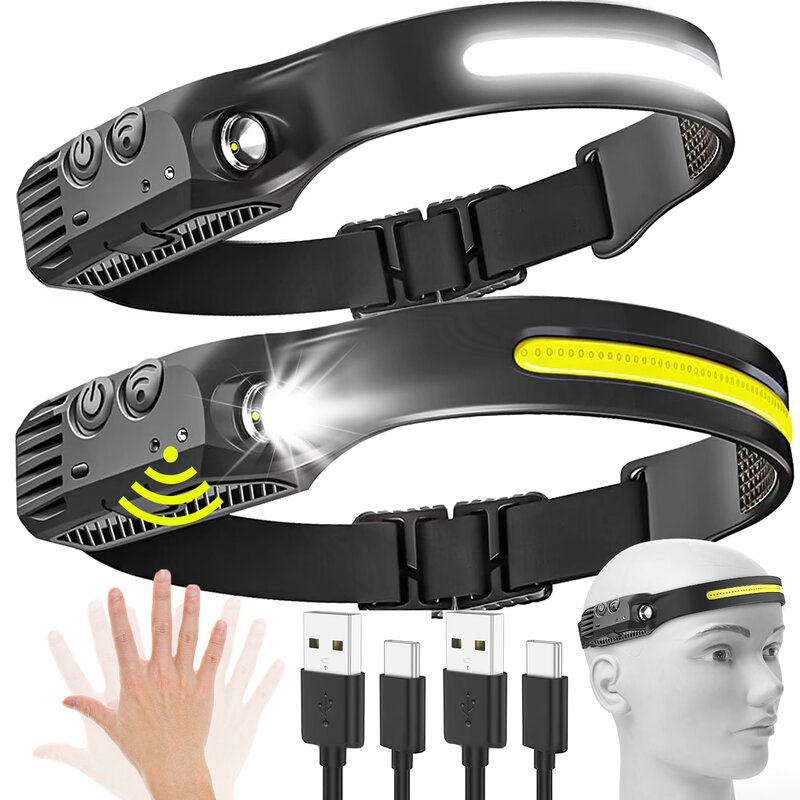 LED-Scheinwerfer Sensor Scheinwerfer USB wiederauf ladbare Camping Suchscheinwerfer Kopf Taschenlampe mit eingebauter Batterie Outdoor-Arbeits scheinwerfer