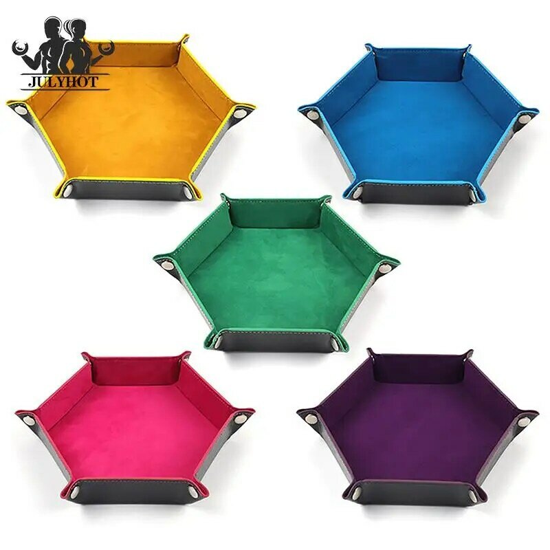 Double Sided Thick PU Leather&Velvet Dice Mat Rolling Folding Hexagon Dice Game Storage Tray Holder Office Supplies