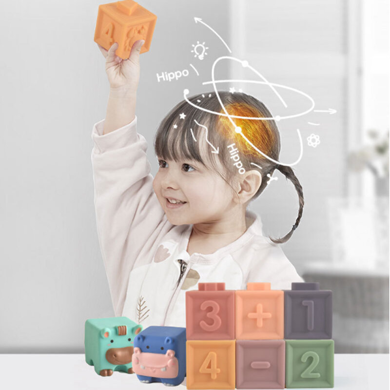 Mainan Perakitan Pendidikan Bayi Kognitif Karet Lembut Timbul Blok Hewan Bayi Pendidikan Cubit dan Panggilan Mandi Hiburan