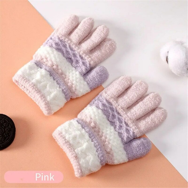 Sarung tangan anak-anak musim dingin musim gugur garis elastis sarung tangan rajut jari penuh anak perempuan anak laki-laki luar ruangan sarung tangan tebal hangat 3-8 tahun