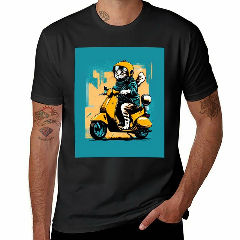 Dog masculino montando uma scooter t-shirt, tops, plus size roupas