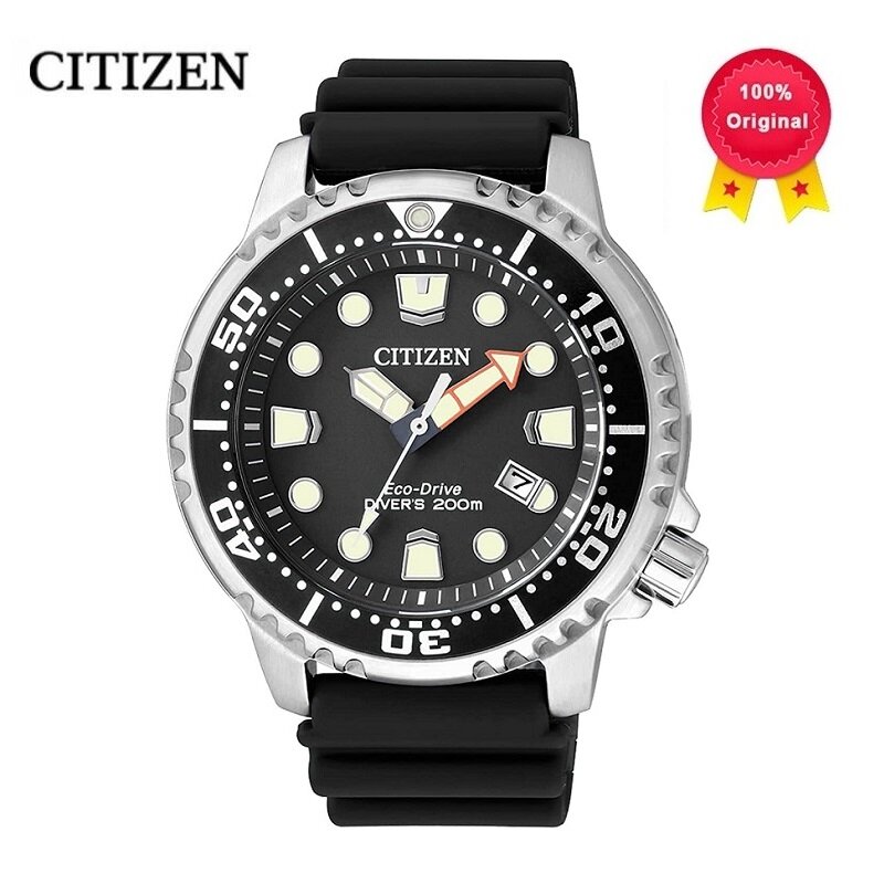 Citizen-reloj ecológico Original para hombre, serie eco-drive, placa negra, deportes, buceo, silicona, luminoso, BN0150