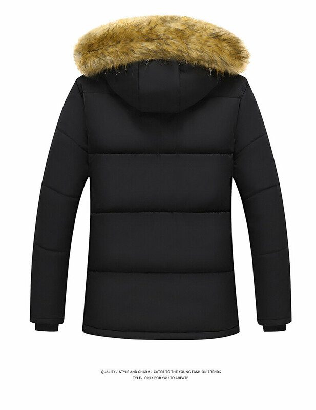 2023 baru jaket bulu jaket musim dingin pria mantel kerah bulu bertudung hangat tebal berlapis bulu jaket mewah 5XL pakaian luar Kerja musim gugur hitam